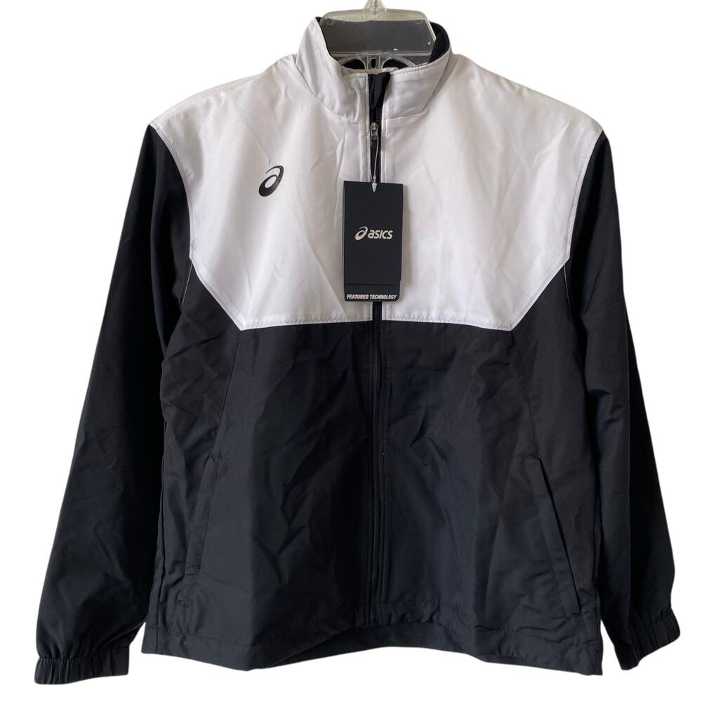 NEW ASICS Junior's Upsurge Warm Up Track Jacket Size Medium Black White Full Zip